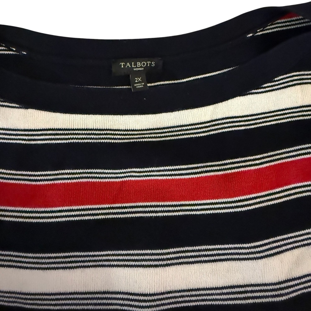 Talbots Womens 2X Nautical Striped Sweater Navy/Red/White Gold Buttons Preppy - Picture 5 of 10